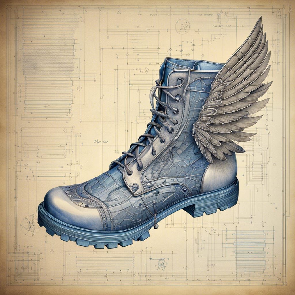 Blueprint of Intricate Flying Boots with Wings