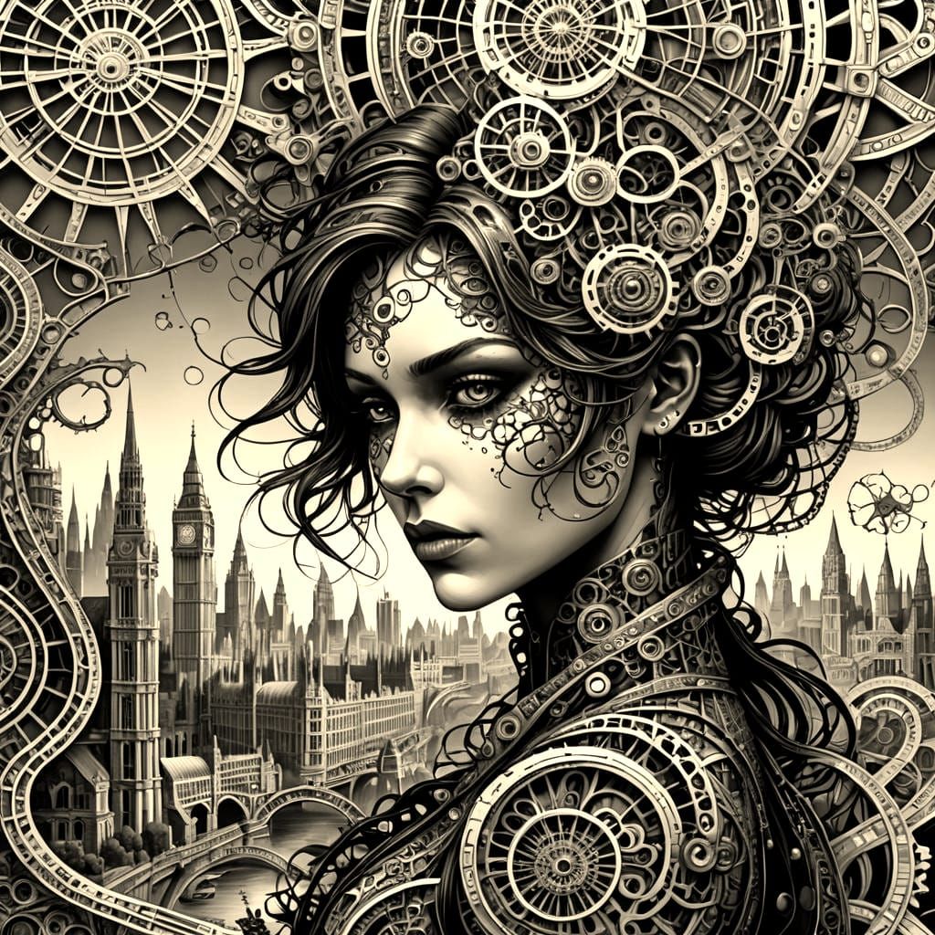 Cyberpunk London Mosaic in Fractal Art Style