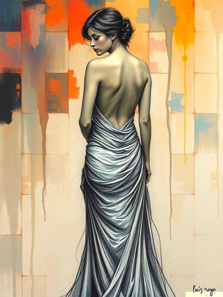 Elegant Woman in Flowing Gown, Art Nouveau Style