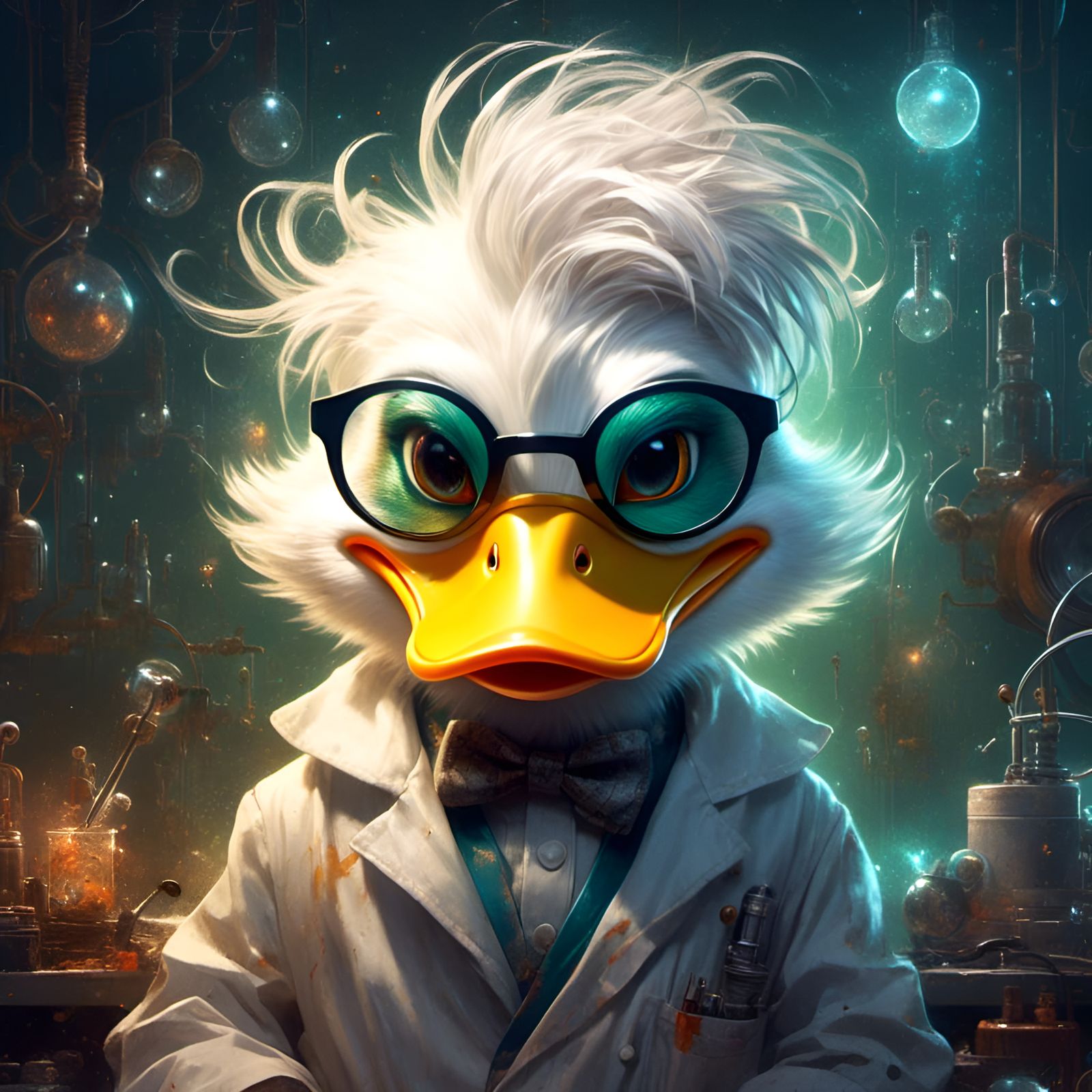 Adorable Duck Mad Scientist Portrait