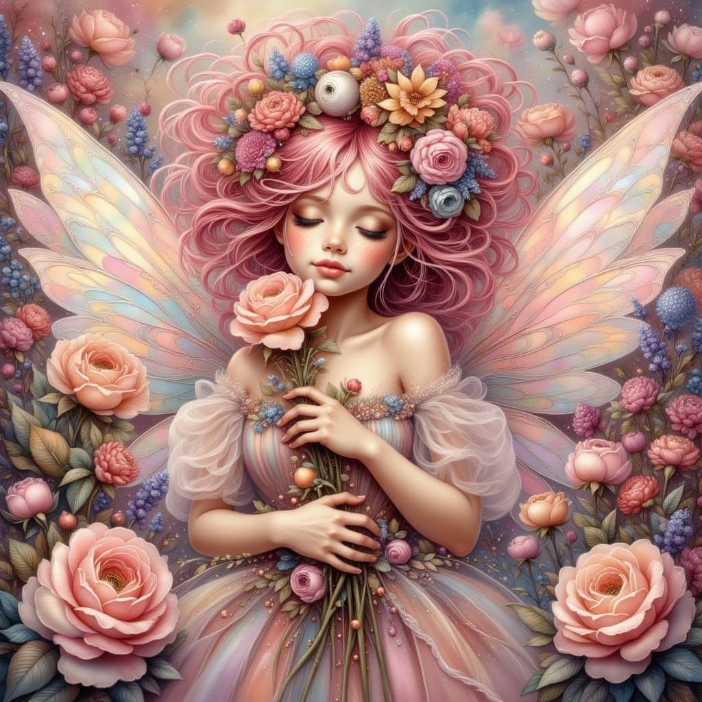 Petite fée à la rose
