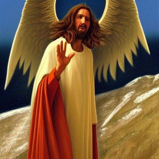 Angel Gabriel Talking to God as Oil Painting