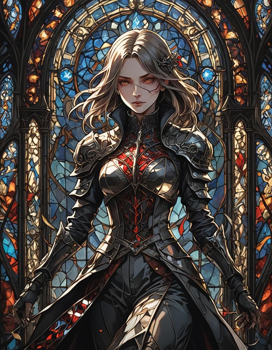 Cubist Stained Glass Artwork of a Woman