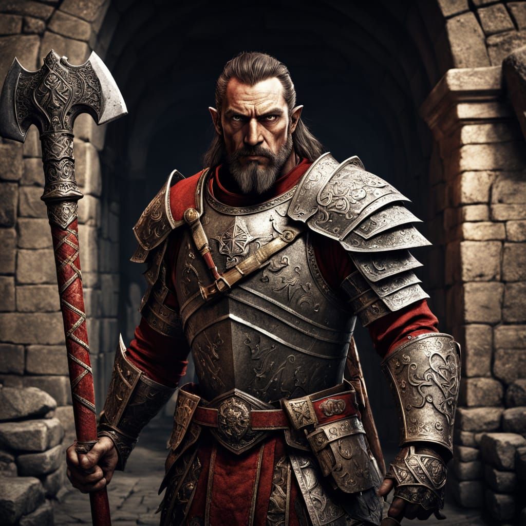 Dark Fantasy Warlord Masterpiece with Ornate Armor and Axe