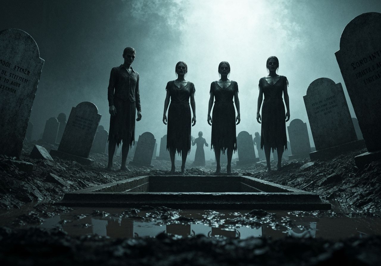Undead Funeral Procession in Dark Surrealist Style