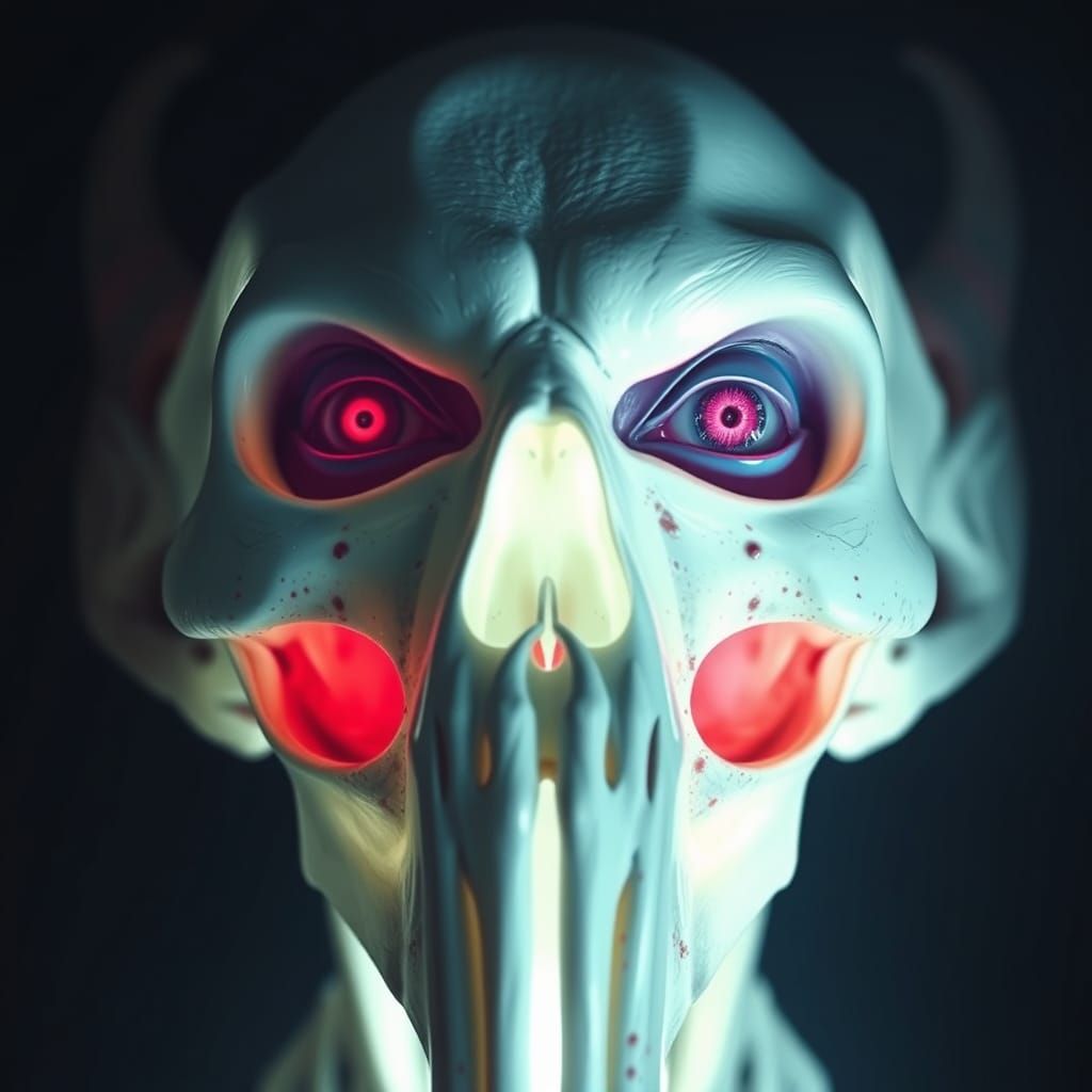 Hauntingly Tall, Four-Eyed Creature with Pale Complexion and...