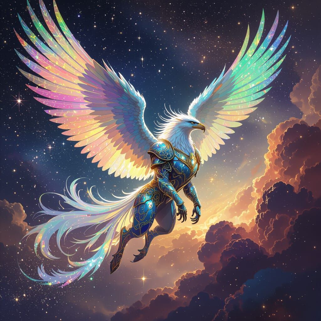 Cosmic Griffin Soaring Through Starry Skies
