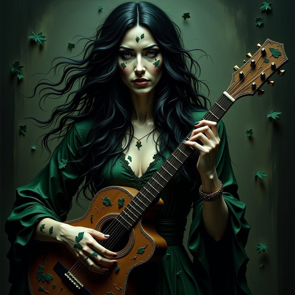 Poison Ivy Plays Guitar in Art Nouveau Style