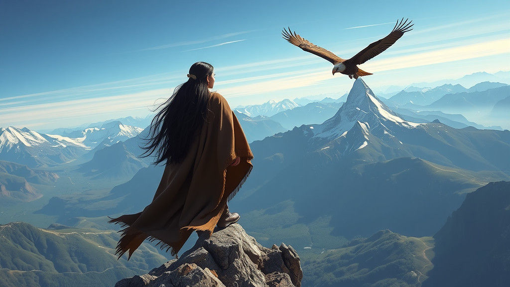 Woman Gazing at Mountain Range in Digital Matte Painting
