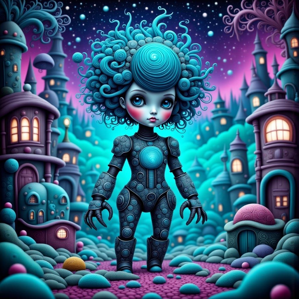 Futuristic Robot Infant in Neon Nursery