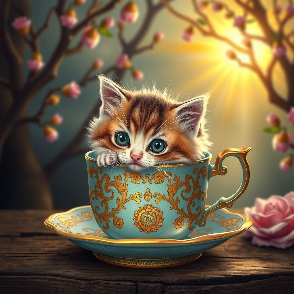 Kitten in Teacup: Fantasy Art