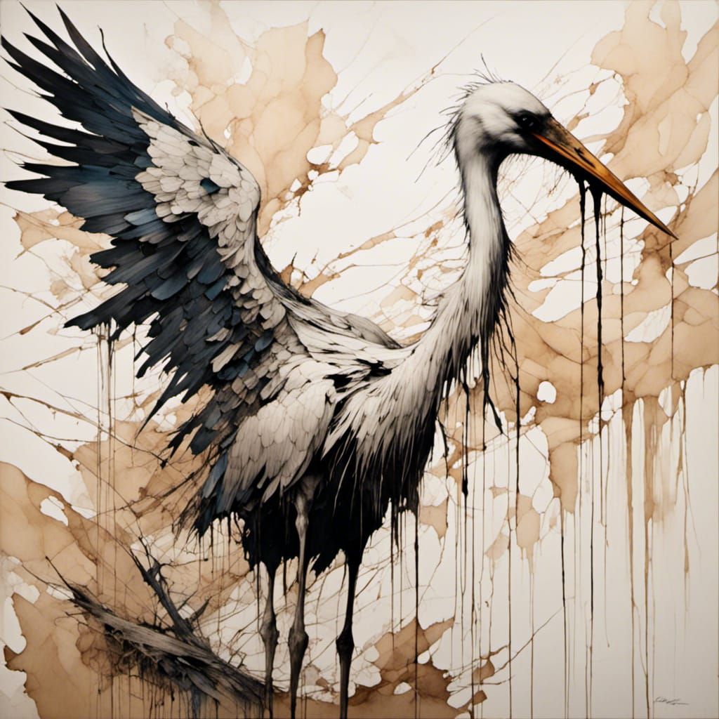 Distressed Stork in Woodsplash Style