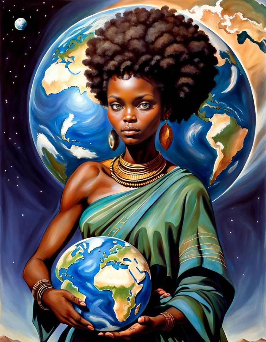 Afrofuturist African Woman Holding the World