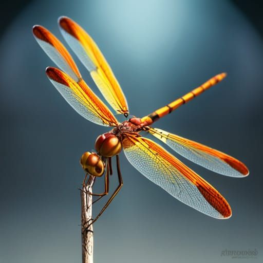 Amber Honey Dragonfly, Digital Art in Orange and Teal