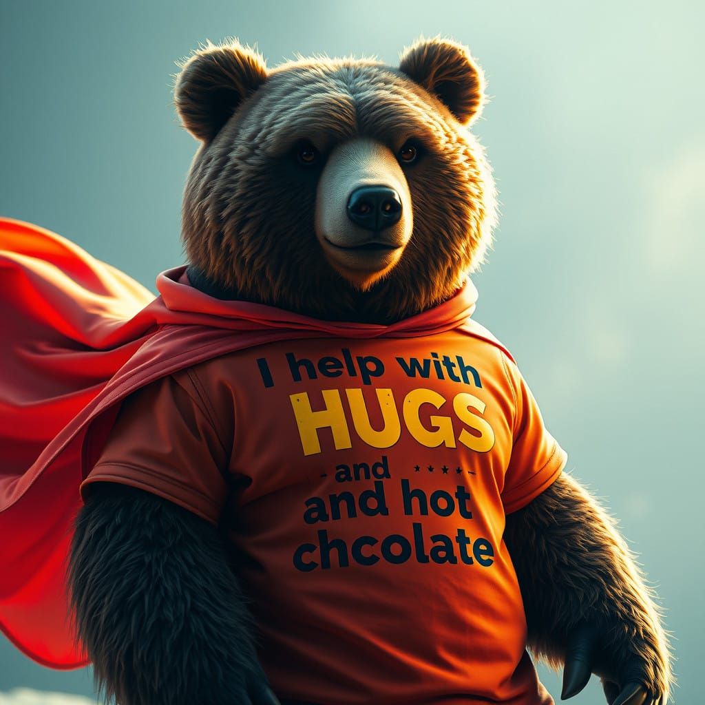 Cinematic Bear in Cape, Comic Book Style