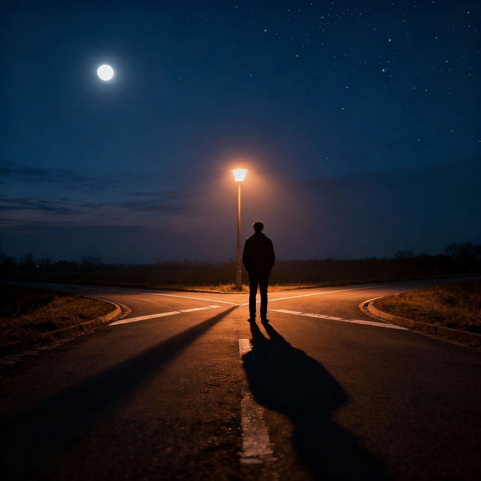 Figure at Dusk Crossroads