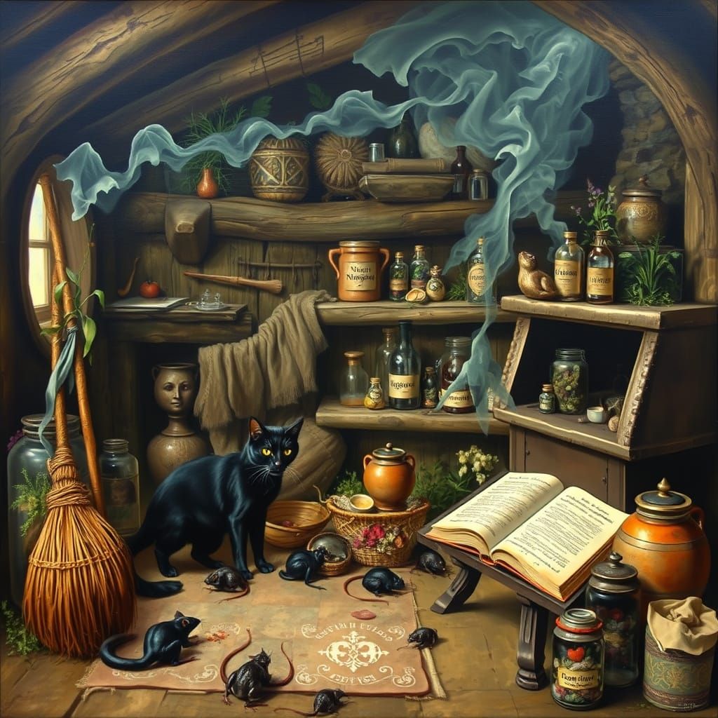 Mysterious Gothic Witch's Lair in Oil