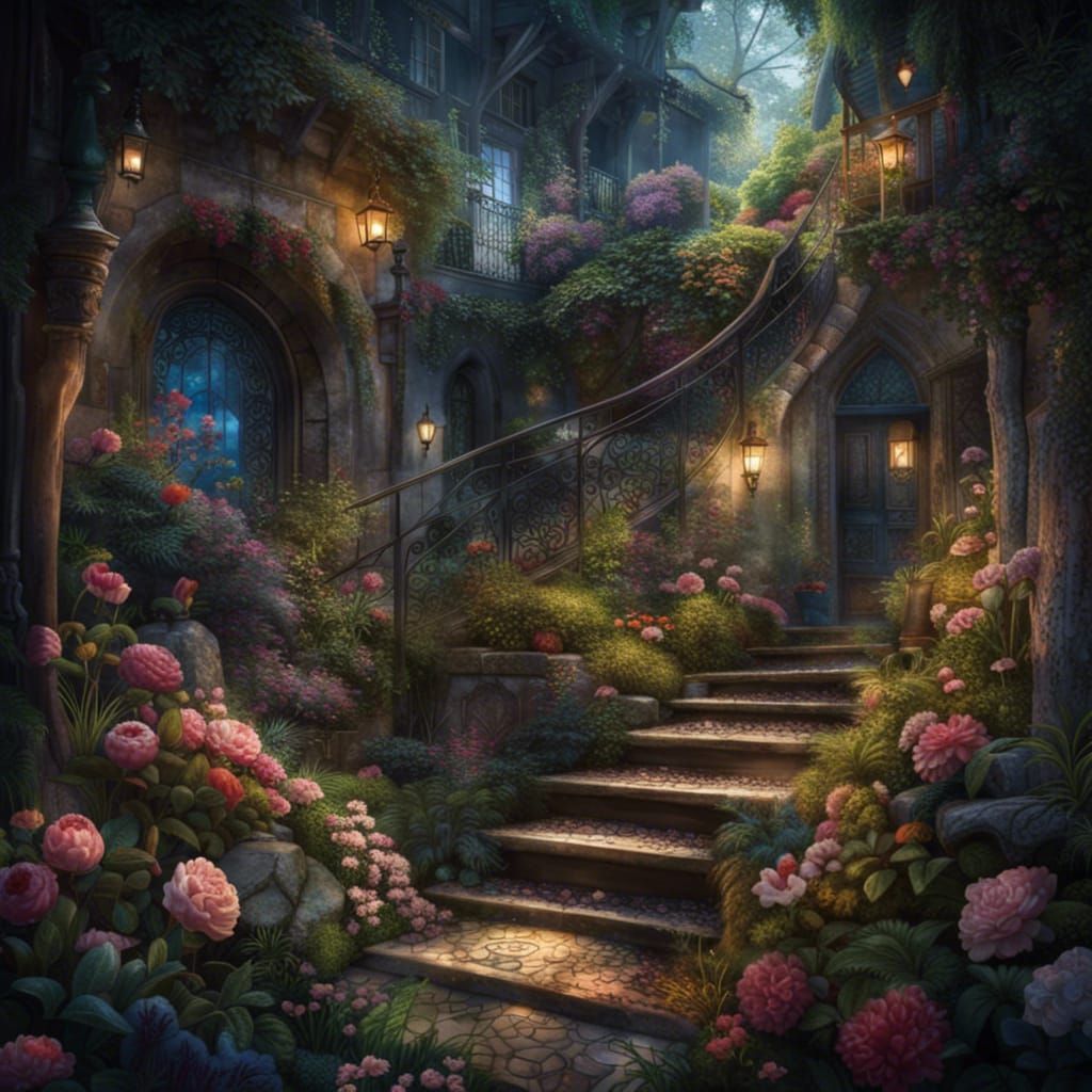 Ornate Birdhouse in a Rococo Art Nouveau Garden