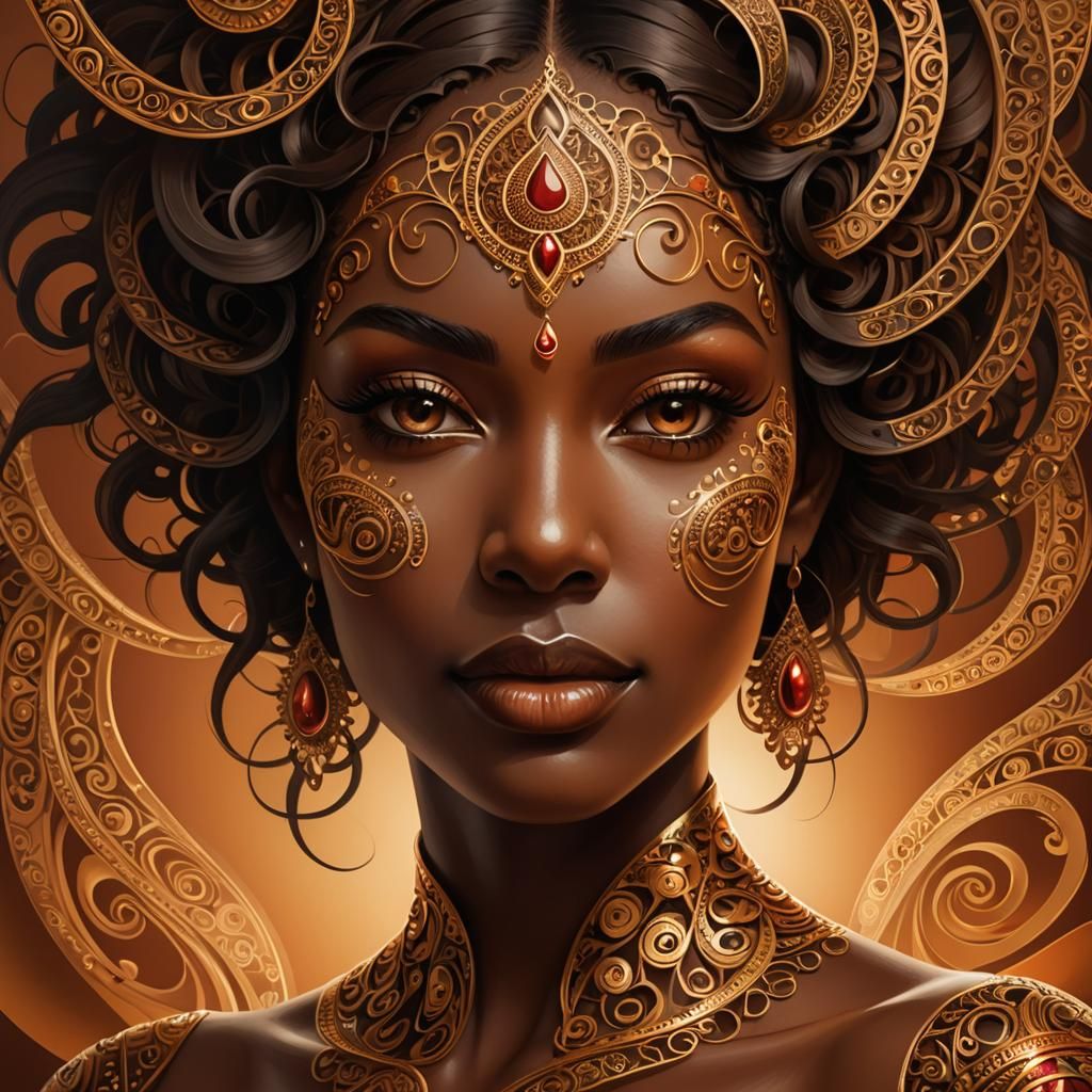 brown, red to brown shade colors, brown eyes, brown skin