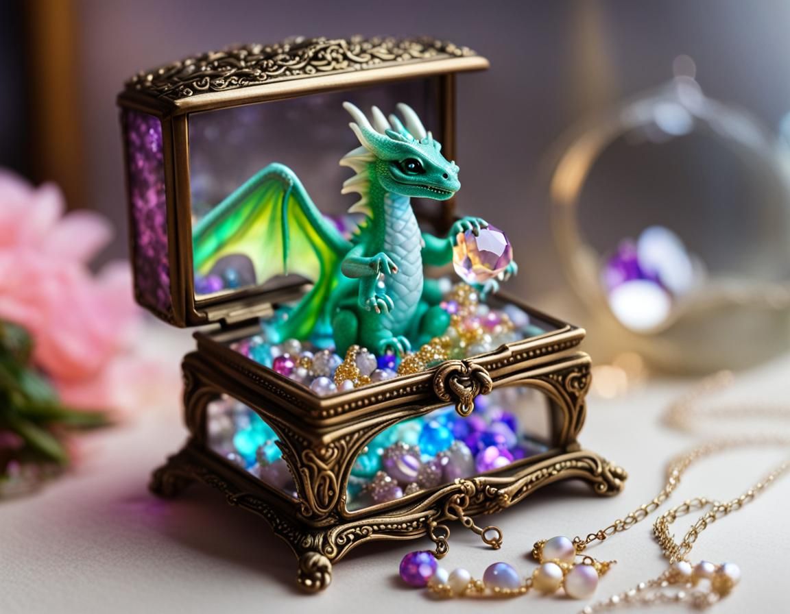 Miniature Dragon with Glowing Glass Jewelry