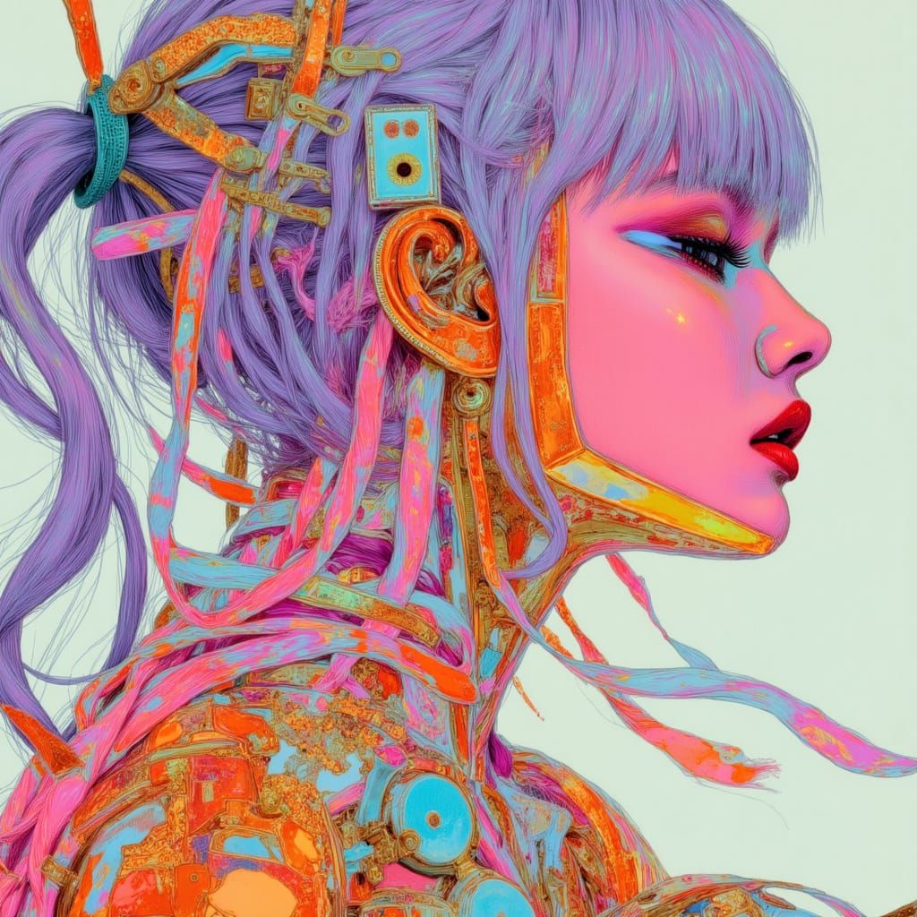 Cyberpunk Woman with Transparent Armor in Anime Style