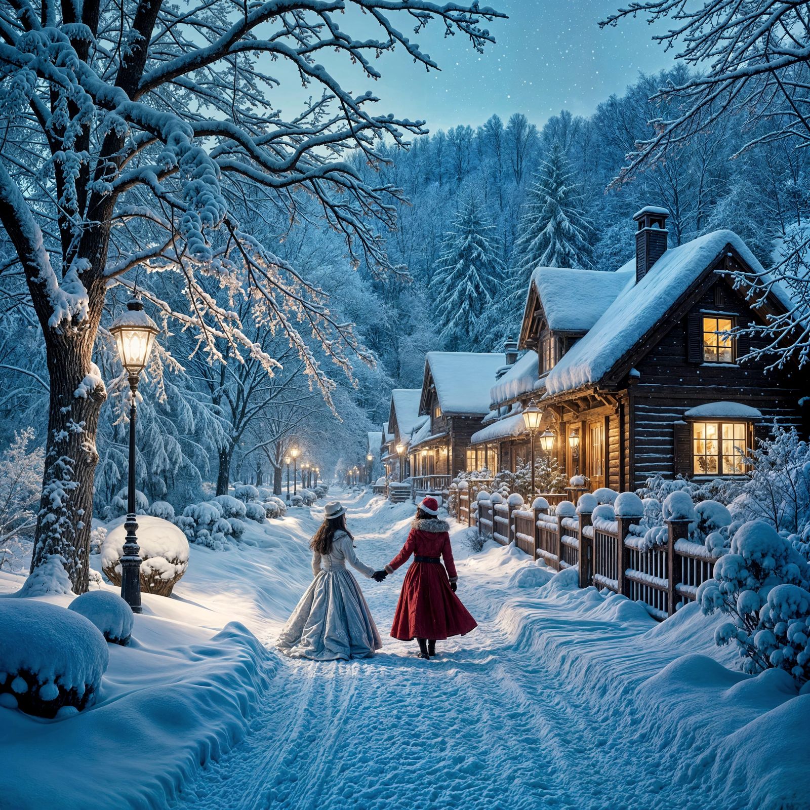 Surreal Winter Christmas Scene with Volumetric Lighting