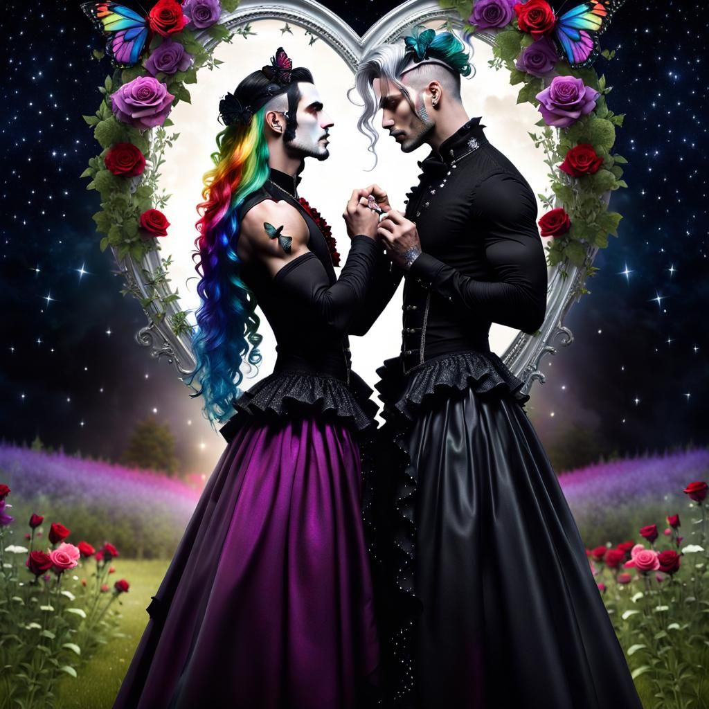 Romantic Gay Goth Couple in a Starry Meadow