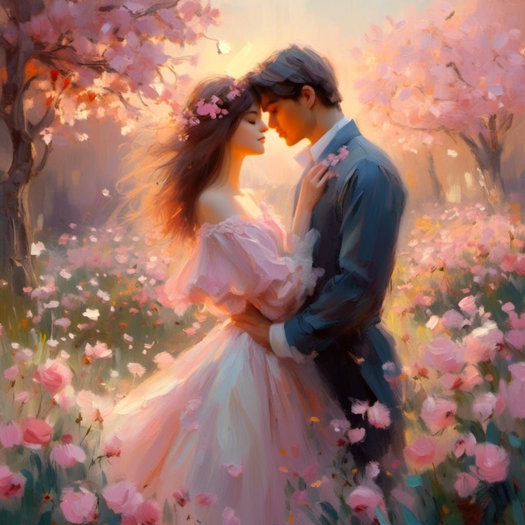 Romantic Garden Scene in Impressionistic Style