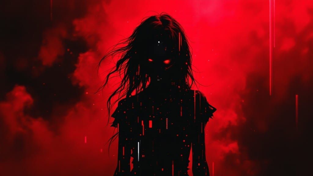 Cute Zombie Woman in Cyberpunk Glitch Art