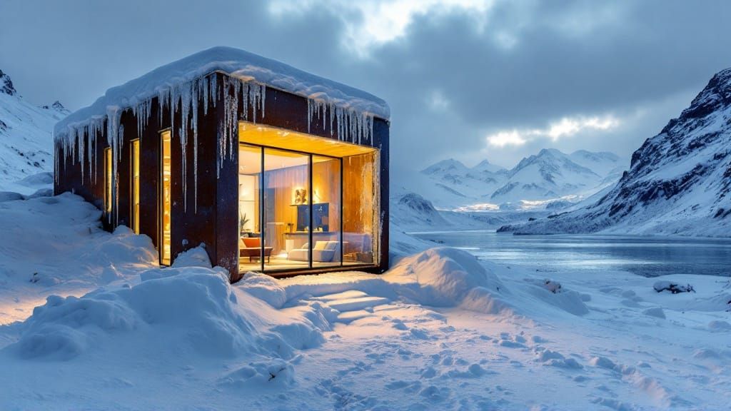 Modern Corten Steel Cabin Stands Resilient in Nordic Snowsto...