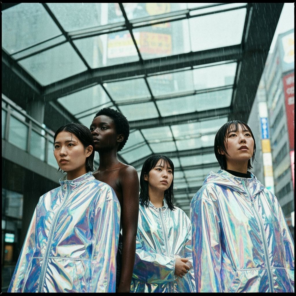 Dystopian Typhoon in Shinjuku with Geometric Rain