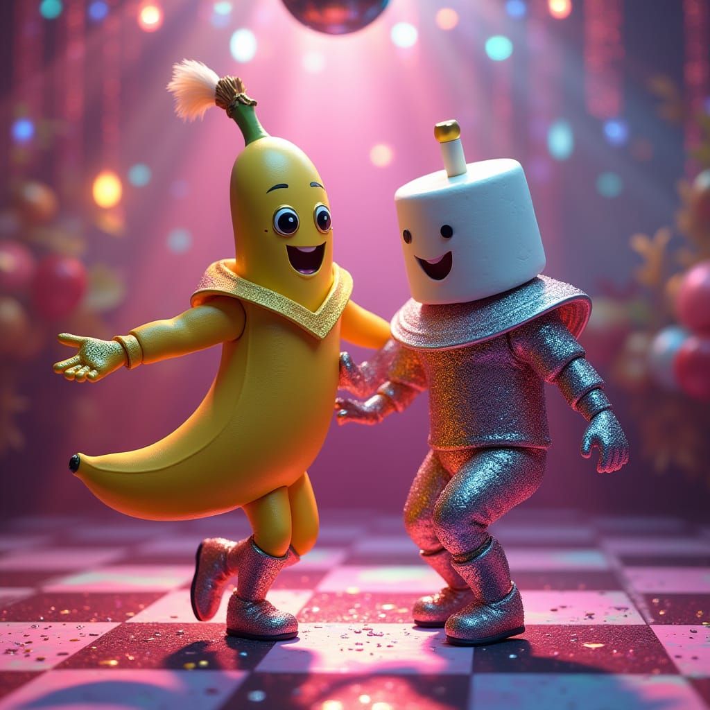 Vibrant Disco Ballroom Duo in Sparkly Jumpsuits