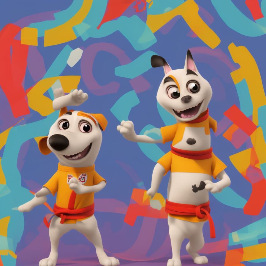 Kawaii Dog in Karate Uniform: Vector Art