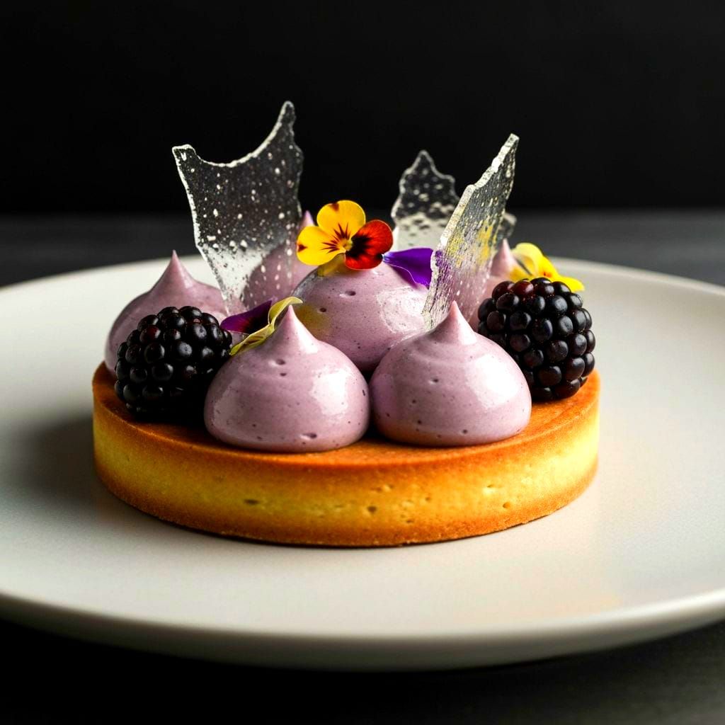 Michelin Star Blackberry Cream Tart with Edible Flowers