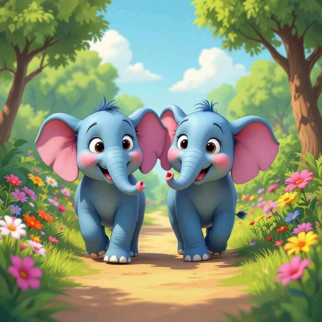 Charming 3D Elephants Stroll Through Jungle