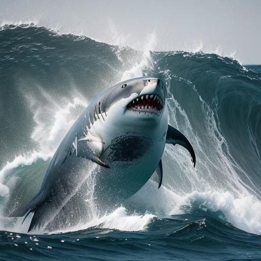 Great White Shark Eating Seal in Stormy Ocean