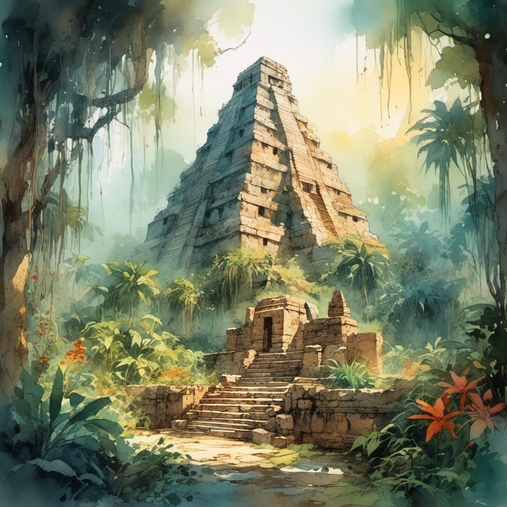 Ancient Mayan Temple And Pyramid In The Jungle