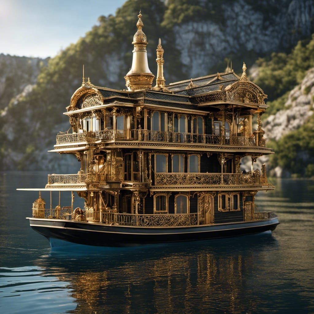 Detailed Houseboat in Jules Verne Style