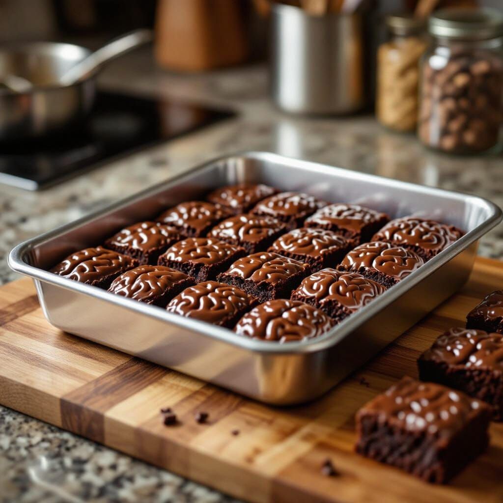 Chocolate Brain Brownies on Kitchen Counter