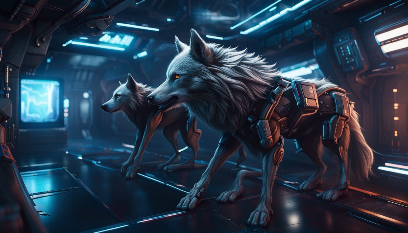 Cyber Wolves in Space Station Concept Art