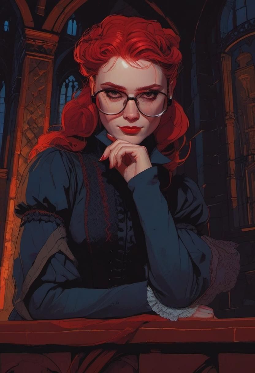 Gothic Girl in Medieval Castle Interior