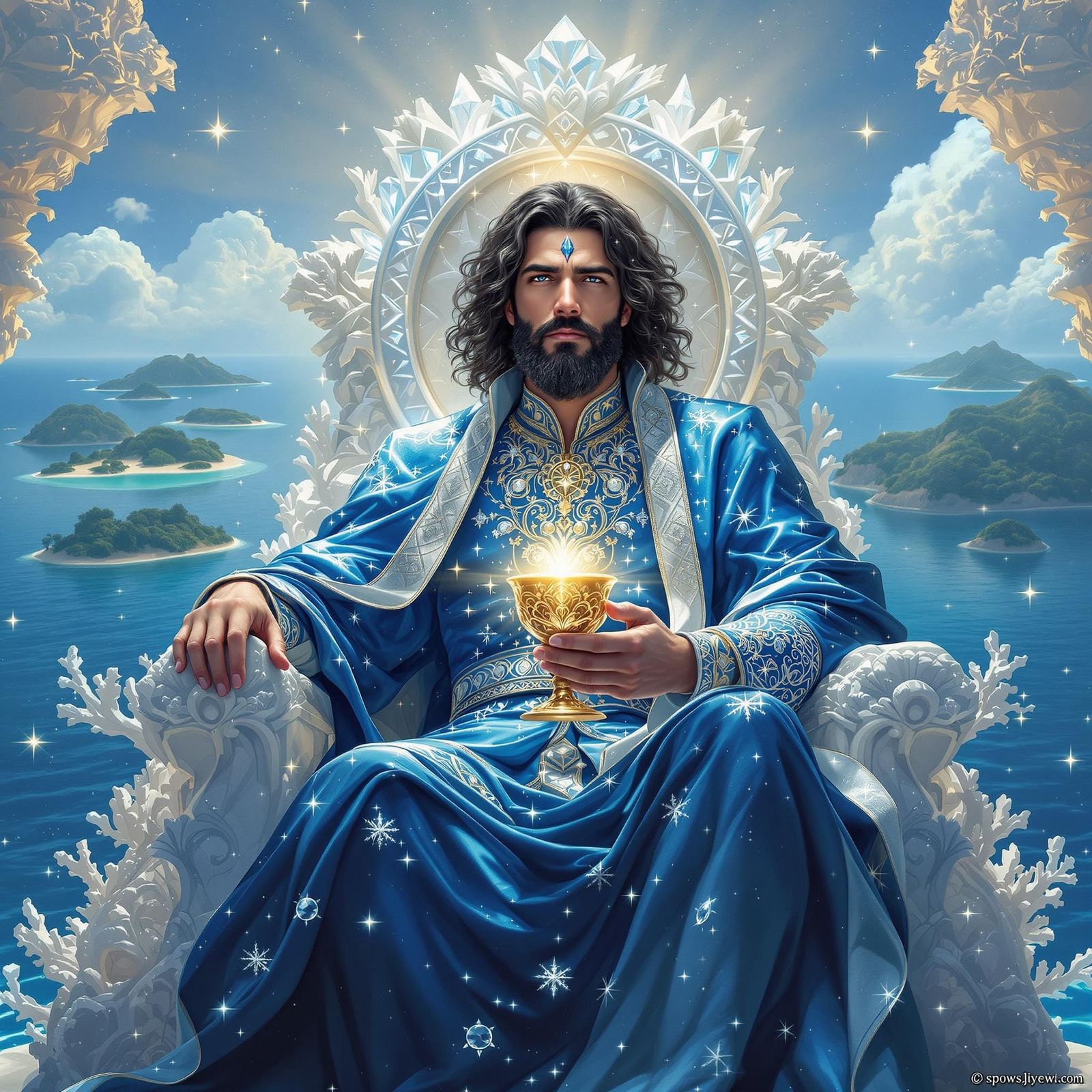 Regal King of Cups on Coral Throne