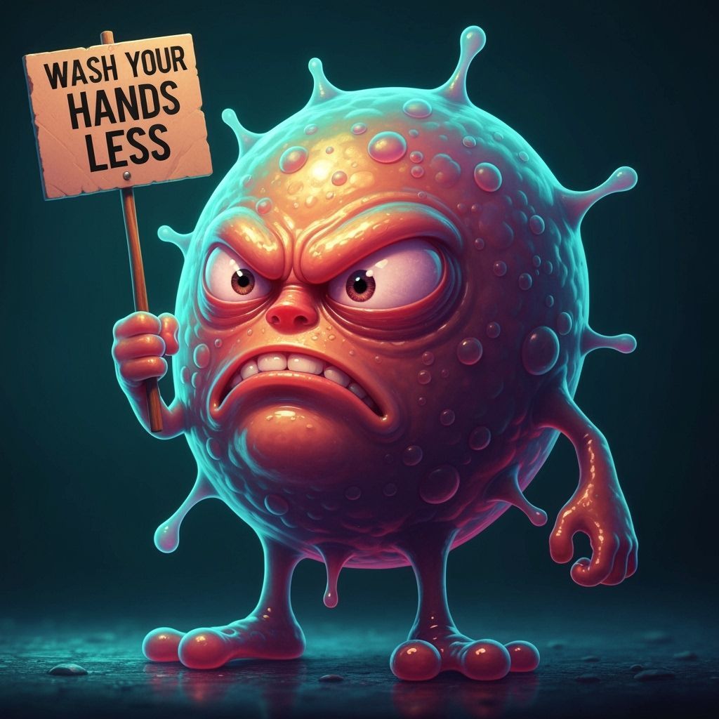Grumpy Germ Protests Hand Washing in Neon Colors