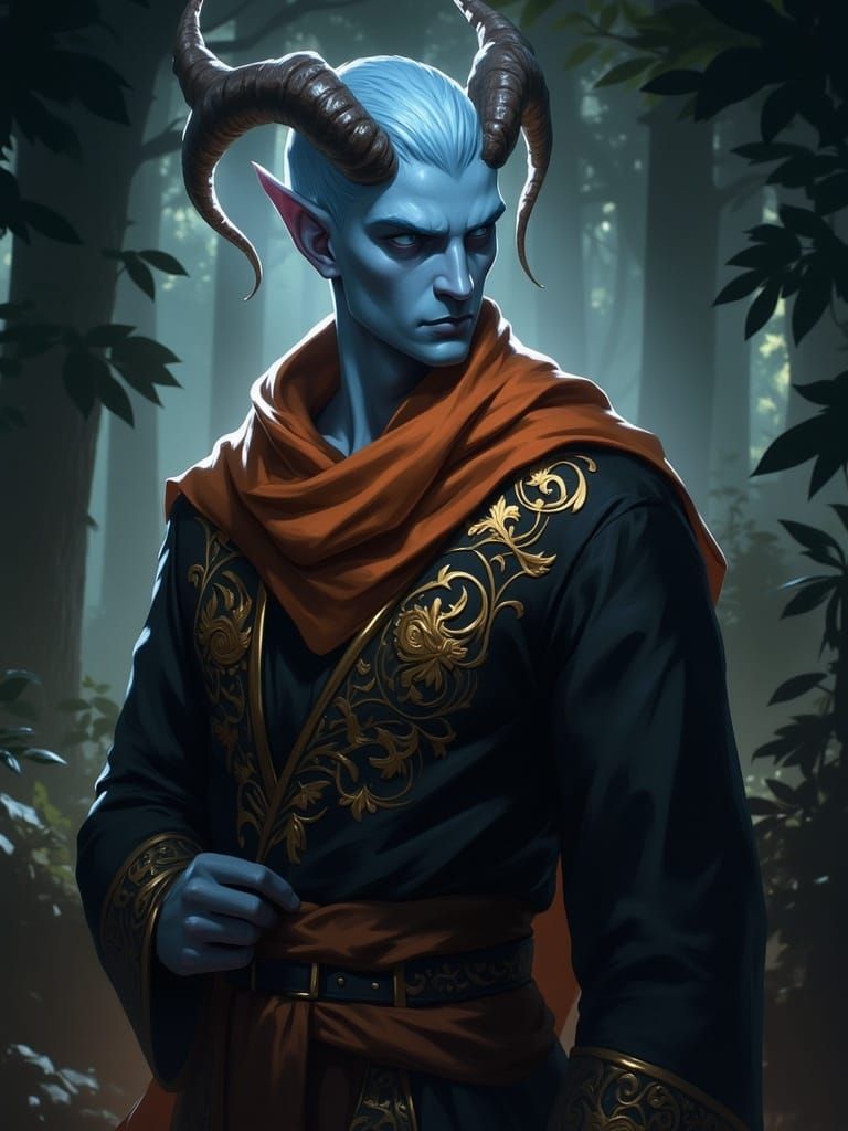 Blue Elf in Fantasy Sci-Fi Style Illustration