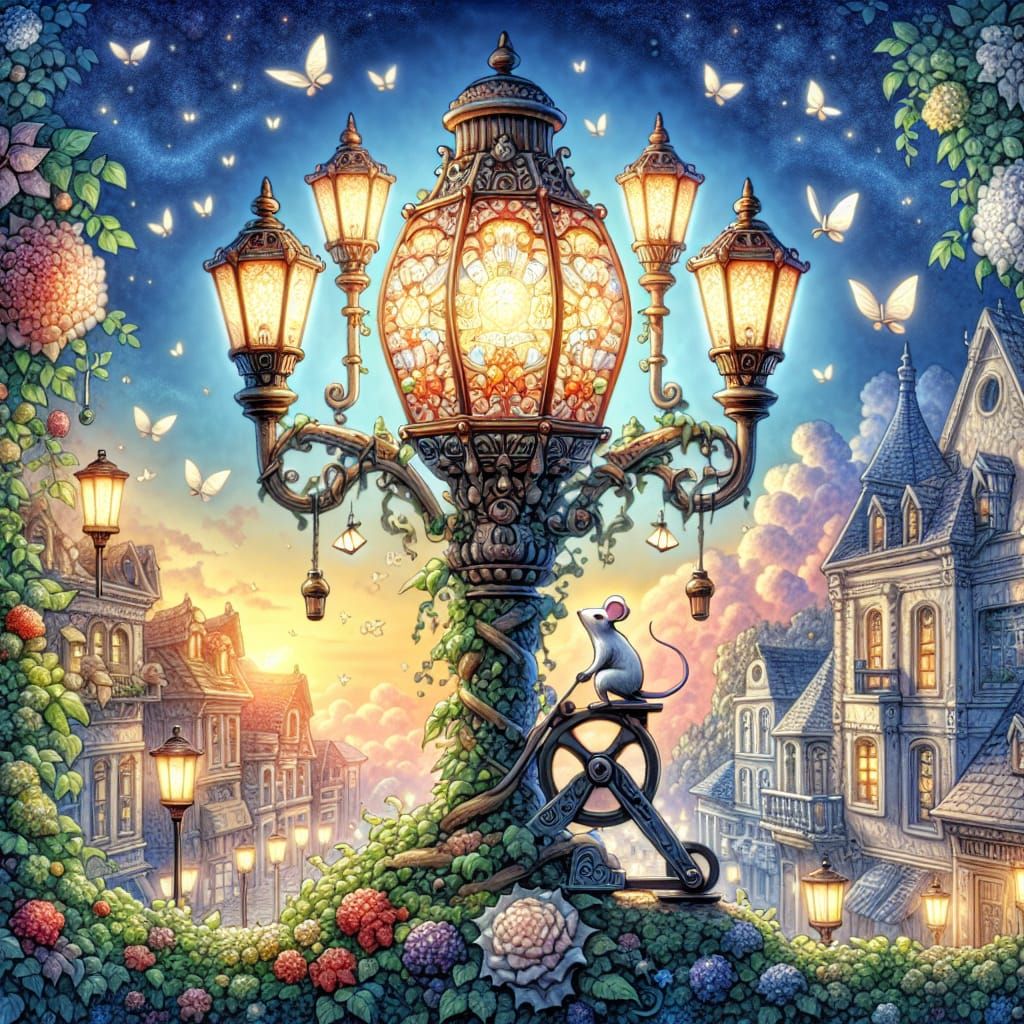 Mouse-Powered Lamps Illuminate Town in Airbrush Art