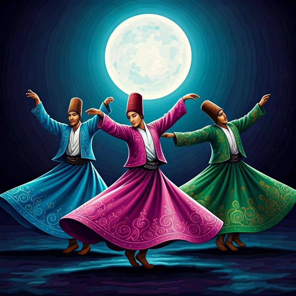 Whirling Dervishes Dancing Under the Moon