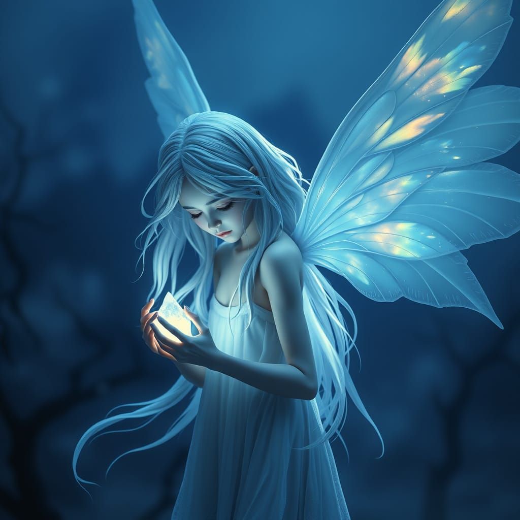 Majestic Weeping Fairy in Dark Fantasy Landscape
