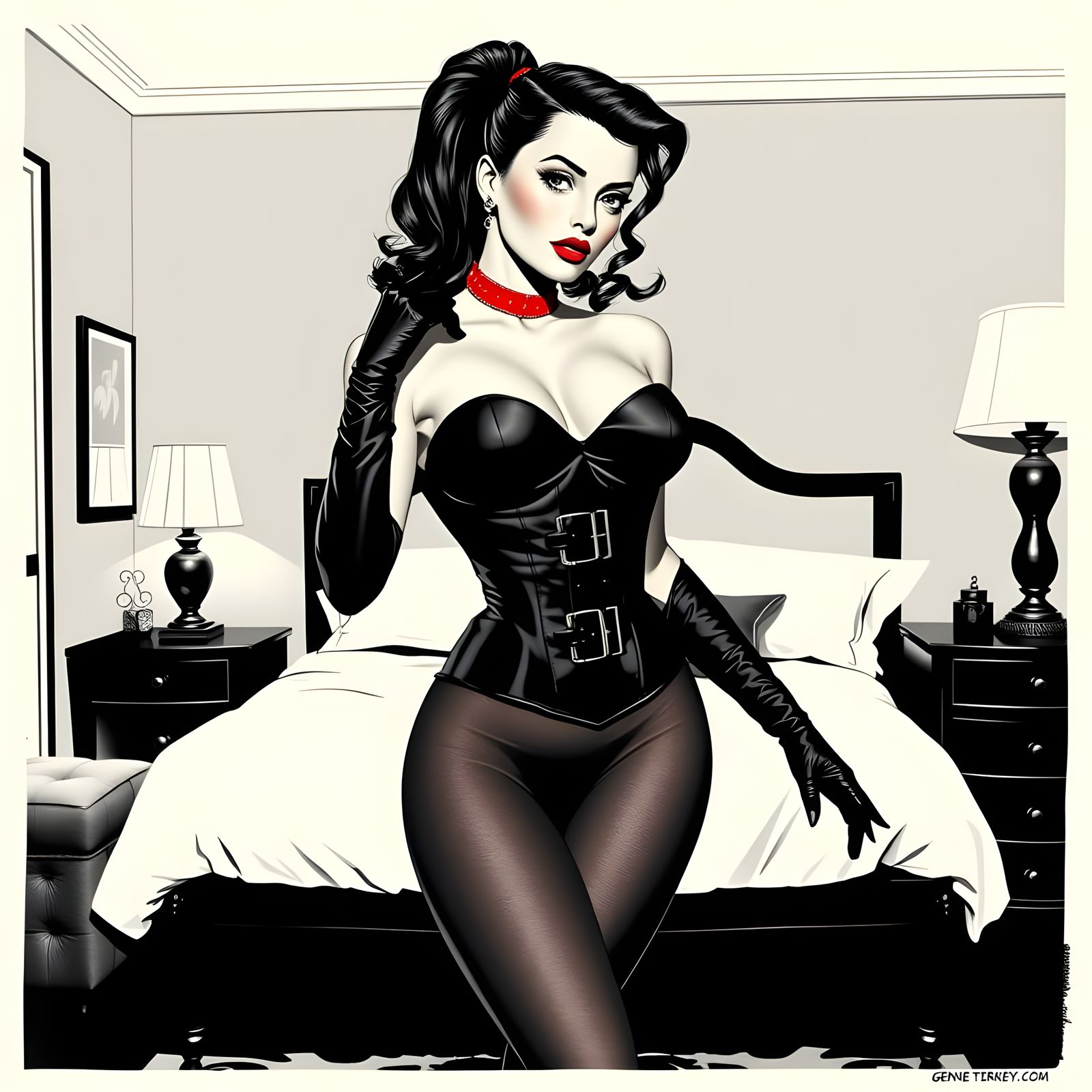 Femme Fatale in Red and Black