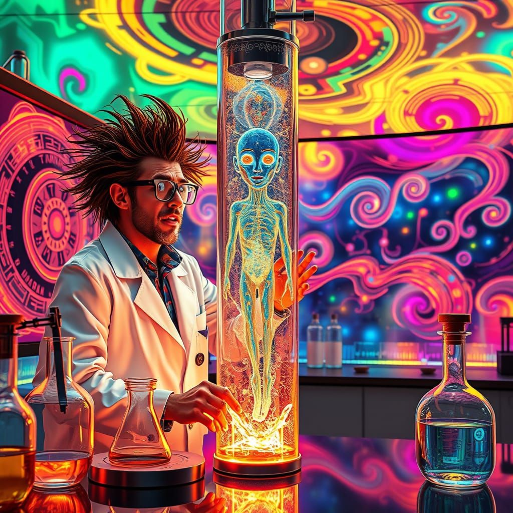 Scientist in Lab Enthusiastically Prepares Chymestri Combina...