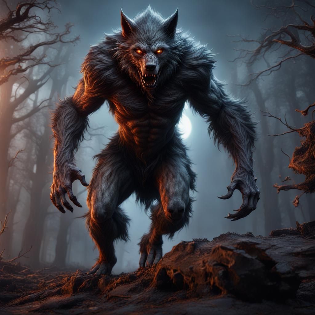 Fantastical Werewolf Transformation: Detailed Matte Painting